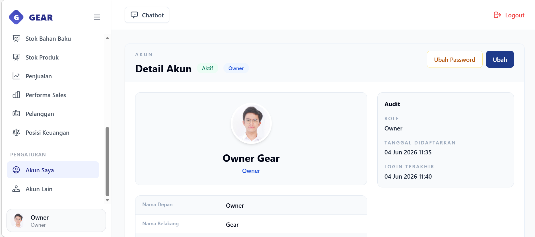 My Account profile page