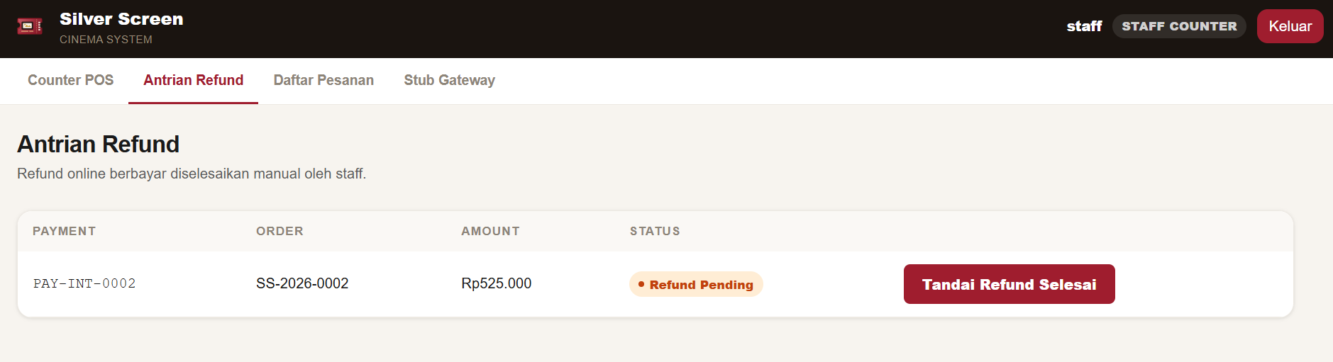 Staff Refund Queue