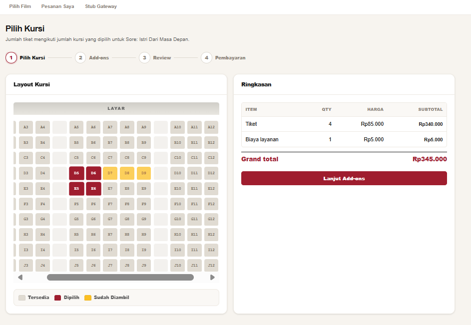 Online Booking Phase 1: Pilih Kursi