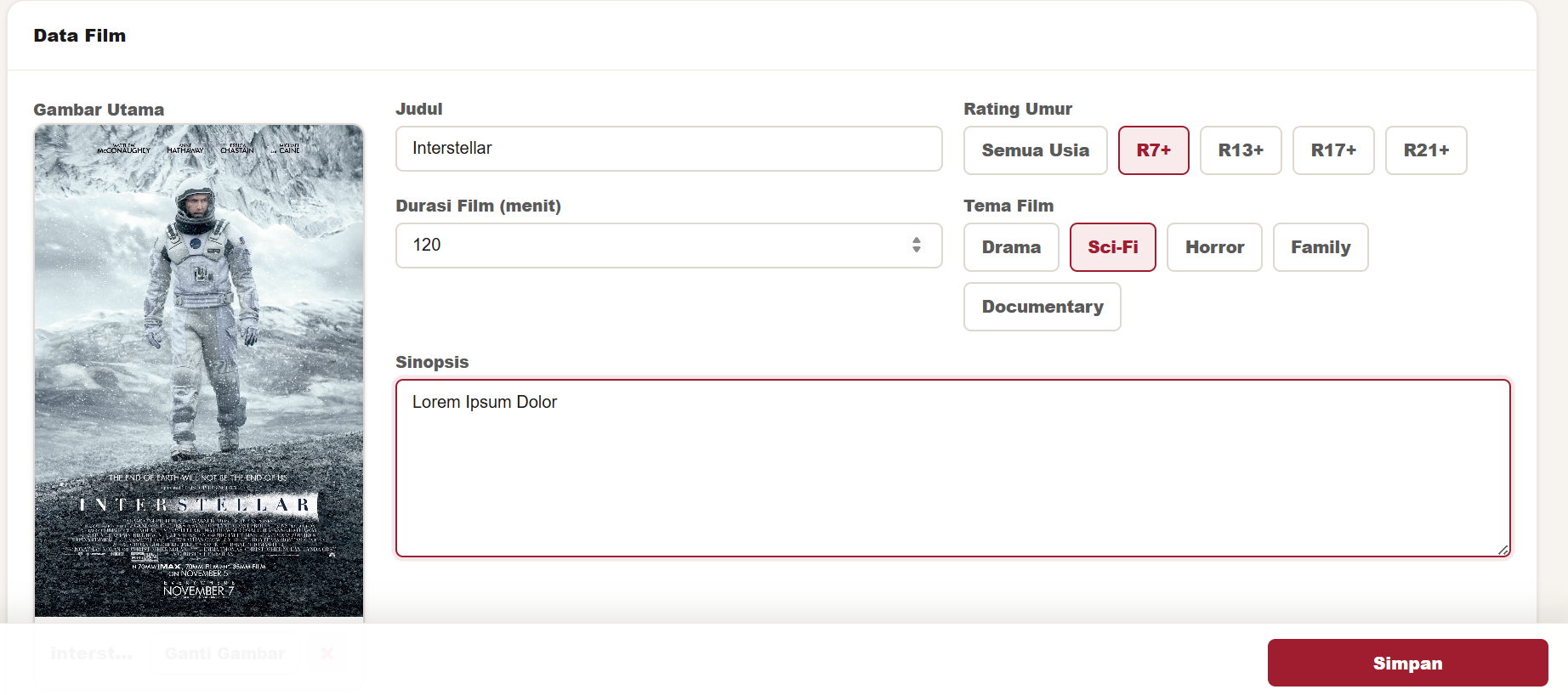 Manager Create Movie Form