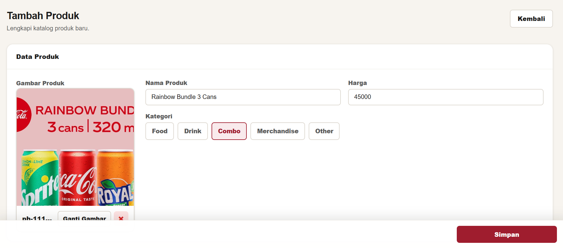 Manager Create Product Form